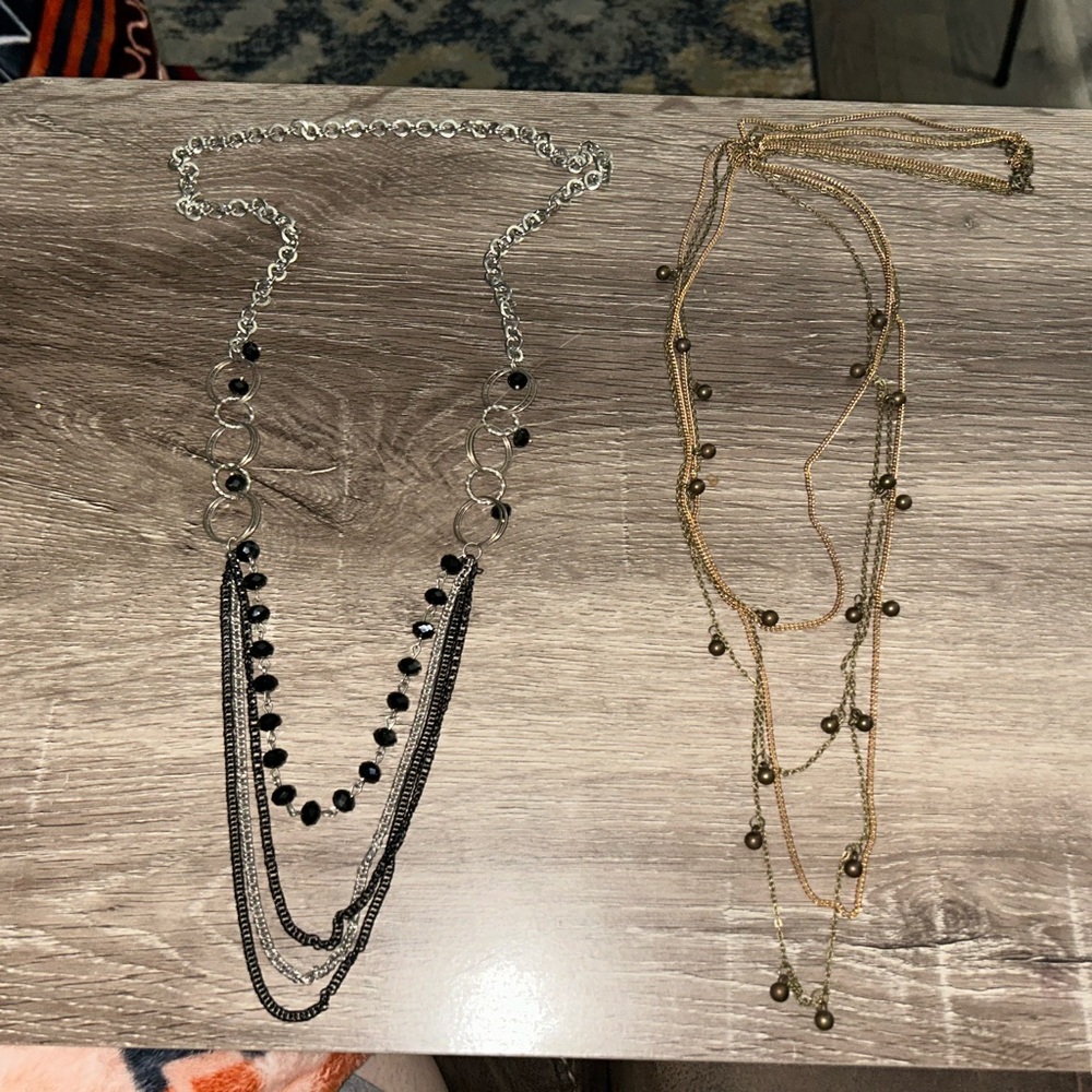 Elegant Black and Gold Layered Necklace Set of 2